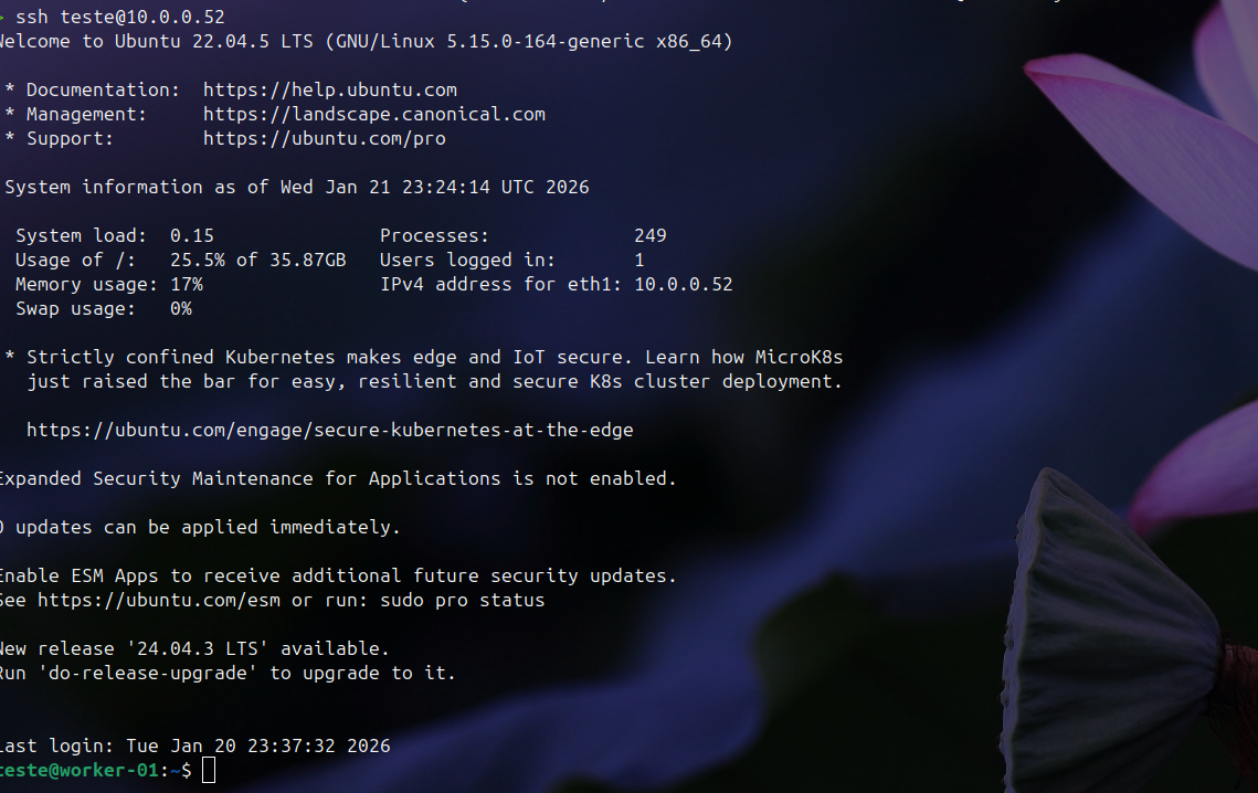 Acesso SSH bem-sucedido ao host