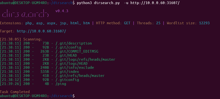 dirsearch confirma /.git exposto